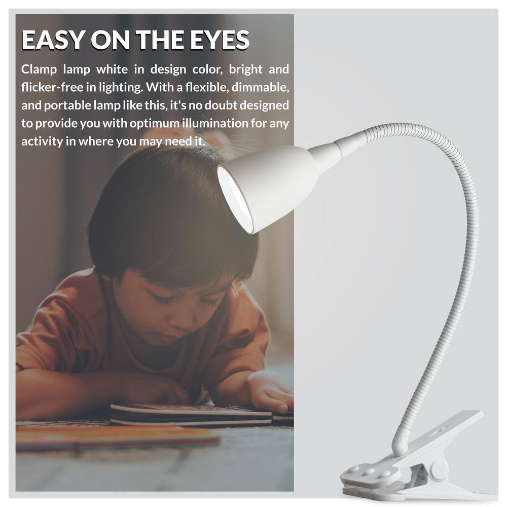 White Adjustable Clip-on Arc LED Desk Lamp