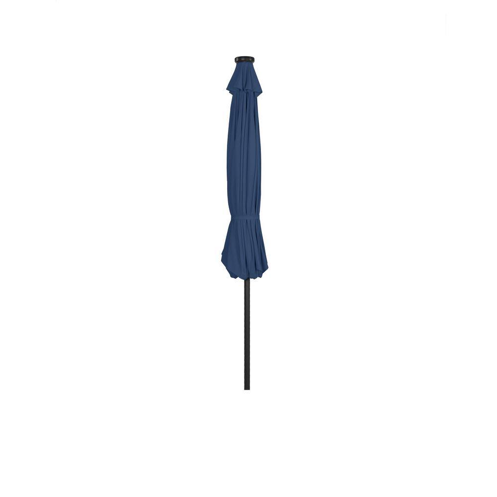 Navy Blue 9-Foot Solar LED Lighted Patio Umbrella with Steel Frame