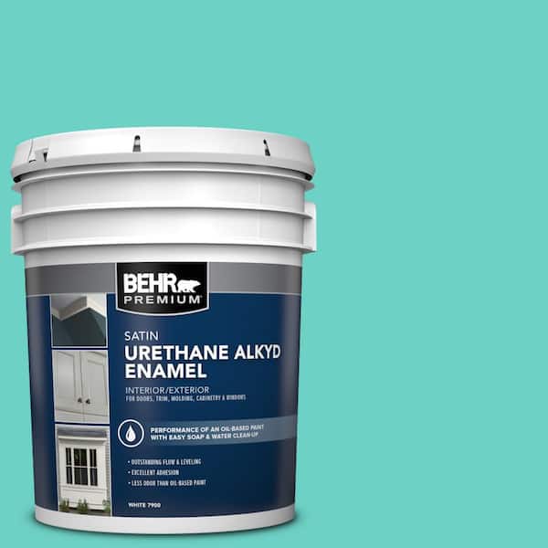 BEHR PREMIUM 5 gal. #AE-38 Water Pool Urethane Alkyd Satin Enamel Interior/Exterior Paint