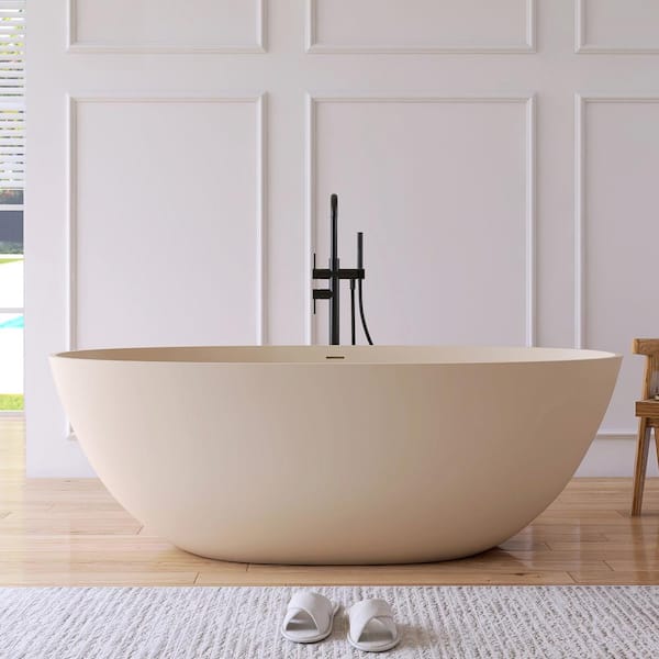Eaton 65 in. x 30 in. Stone Resin Solid Surface Flatbottom Freestanding Soaking Bathtub in Cream