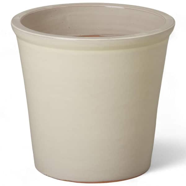 Pail 13 in. Cream Ceramic Round Planter (13 in. L x 13 in. W x 12 in. H) High-fire treatment with Drainage Hole
