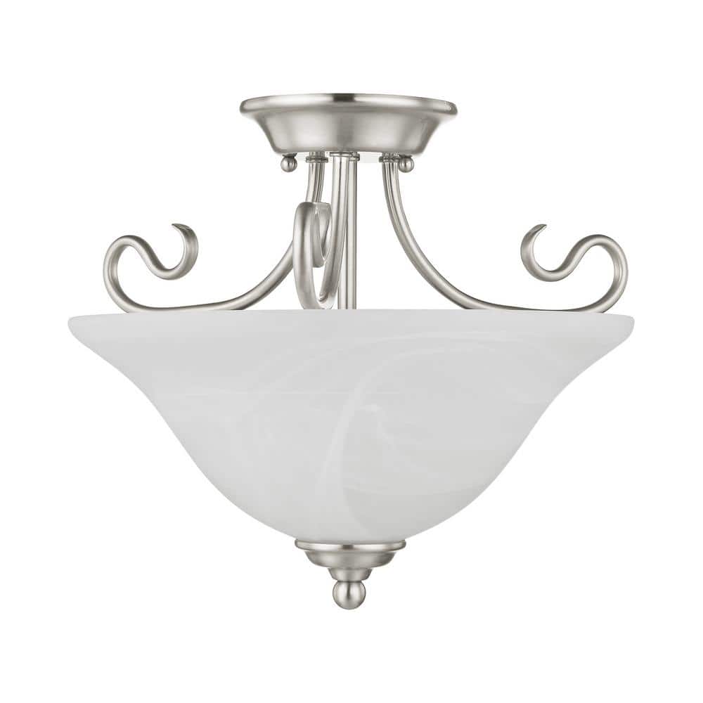 Corinthian Brushed Nickel 2-Light Semi-Flush Mount with Alabaster Glass