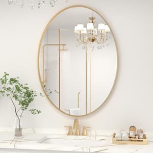 22 in. W x 30 in. H Medium Oval Iron Framed Wall Mounted Bathroom Vanity Mirror Wall Mirrors in Gold