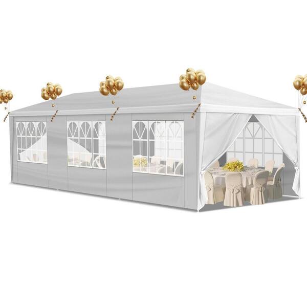 10 ft. x 30 ft. White Party Tent for Outdoor Weddings, Event Shelter with Removable Sidewalls for Parties and Gatherings