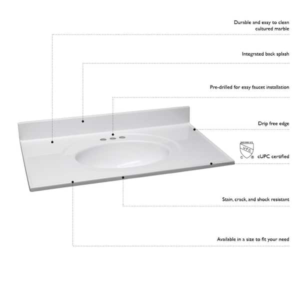 D Cultured Marble Vanity Top With White, Marble Vanity Top Stain