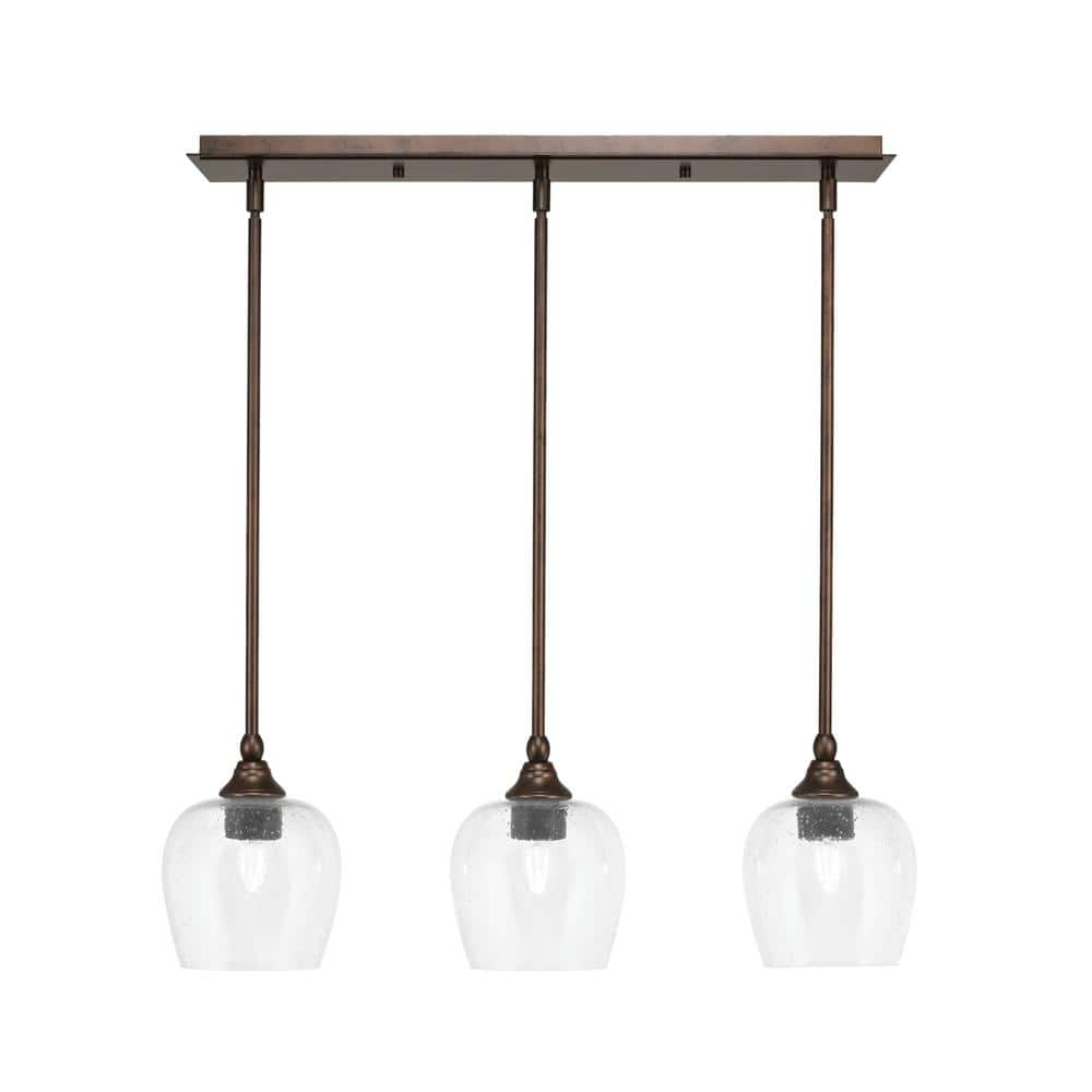 Livingston 100-Watt 3-Light Bronze Shaded Pendant Light with 6 in. Clear Bu