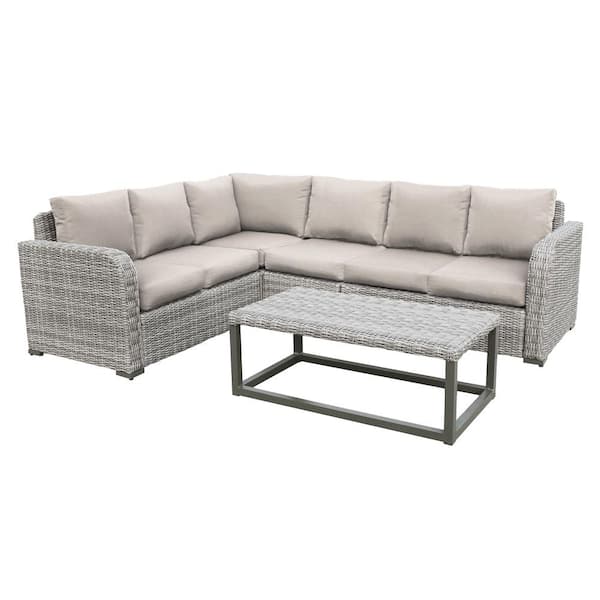 Leisure Made Forsyth 5-Piece Wicker Outdoor Sectional Set with Tan Cushions