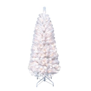 Pre-Lit 4.5 ft. White Pencil Northern Fir Artificial Christmas Tree with 150 Lights, White