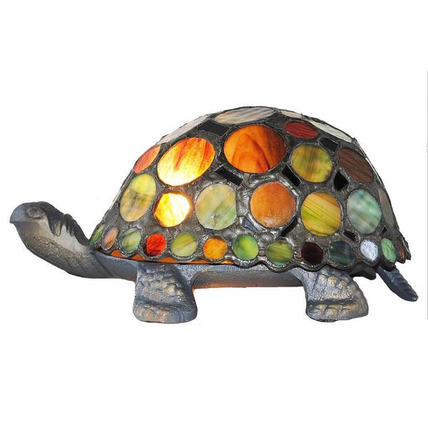 River of Goods 3.5 in. Multi-Colored Lamp with Stained Glass Spotted Turtle Shade