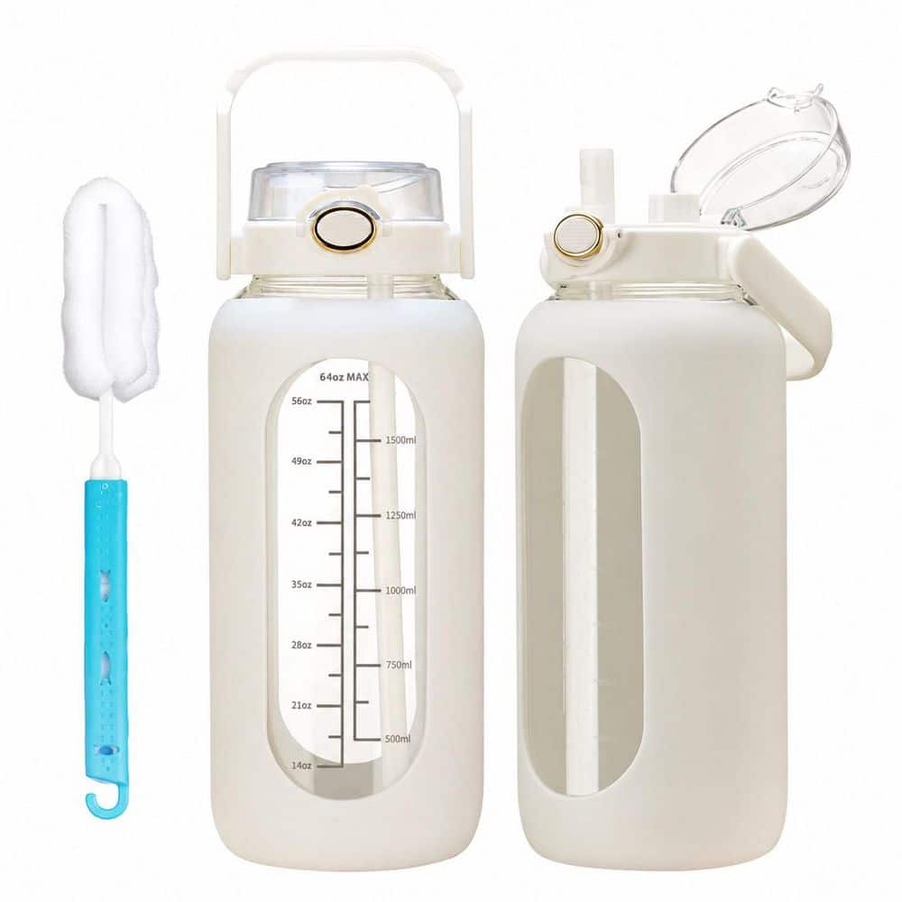 64 oz White Glass Motivational Water Bottle with Straw High Borosilicate Leakproof Lid Silicone Sleeve Handle price history on PriceWatchPro