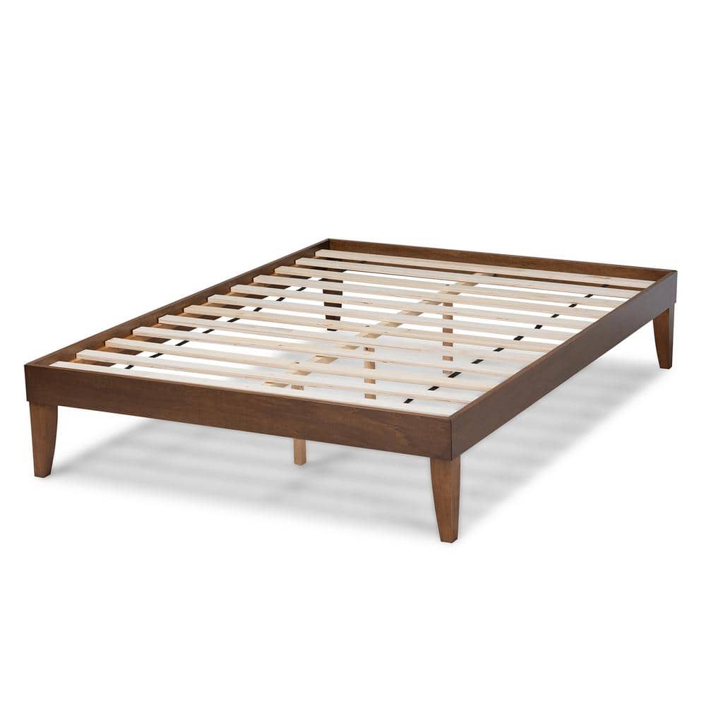 Twin Walnut Wood Platform Bed Frame with Graduated Legs