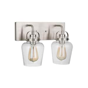 Trystan 14 in. 2-Light Brushed Polished Nickel Finish Vanity Light with Clear Glass
