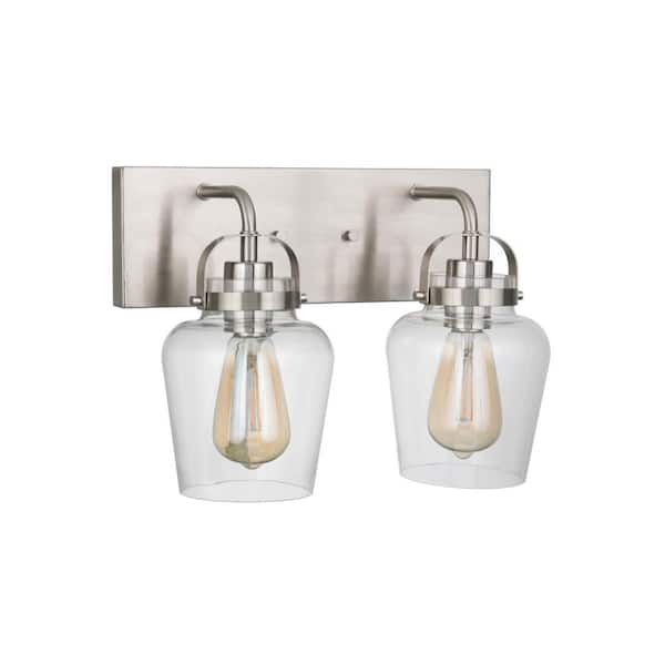 CRAFTMADE Trystan 14 in. 2-Light Brushed Polished Nickel Finish Vanity Light with Clear Glass