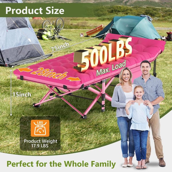 28 in. W Heavy Duty Outdoor Camping Bed with Soft Detachable Mattress Pad Outdoor Patio Use