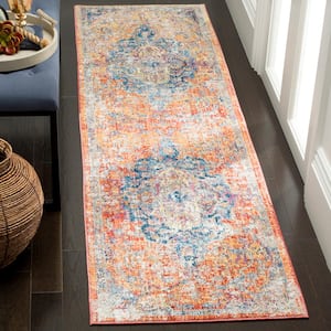 Bristol Blue/Orange 2 ft. x 6 ft. Border Runner Rug