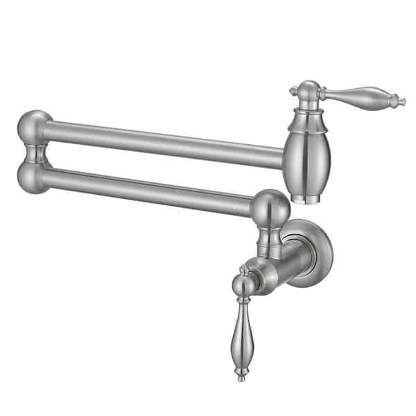 Antique Over Stove Copper, 23" Wall Mount Kitchen Folding Faucet 2 Handle with Double Joint Swing Arms, Brushed Nickel