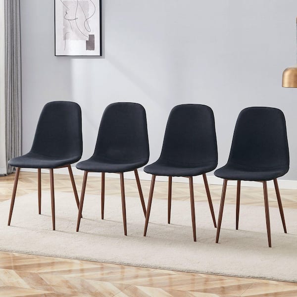 Black,Walnut Linen Metal Frame Dining Chairs Set of 4
