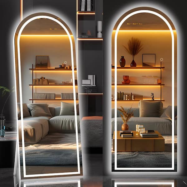 Hasipu 36 in. W x 79 in. H White Frame Arch LED Full-Length Mirror, Adjustable Brightness and Colors, Tempered Glass