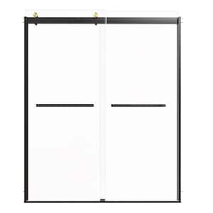 56 in. to 60 in. W x 74 in. H Frameless Sliding Glass Shower Door in Matte Black Finish with 5/16 in.(8 mm) Clear Glass
