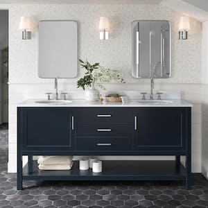 Bayhill 73 in. W x 22 in. D x 35.25 in. H Bath Vanity in Midnight Blue with Carrara White Marble Top