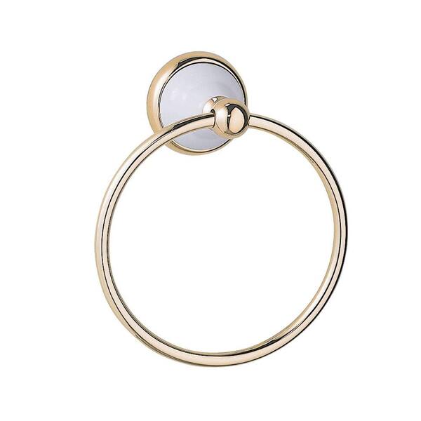 Gatco Franciscan Towel Ring in Polished Brass with White Porcelain Accents-DISCONTINUED