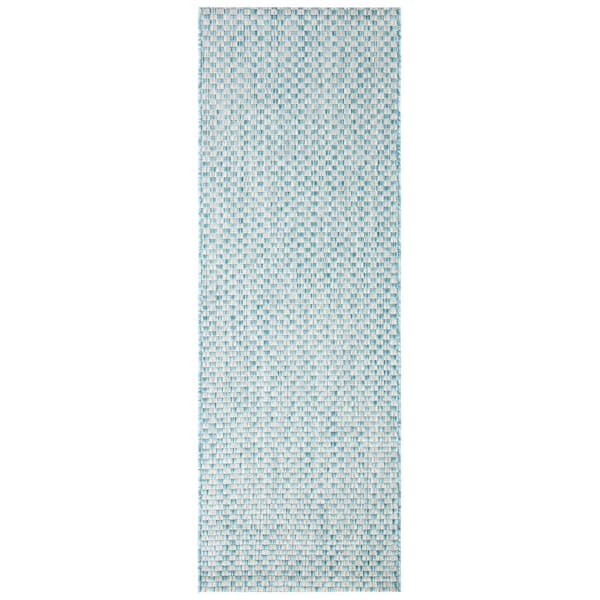 Courtyard Light Blue/Light Gray 2 ft. x 5 ft. Distressed Solid Color Indoor/Outdoor Runner Rug