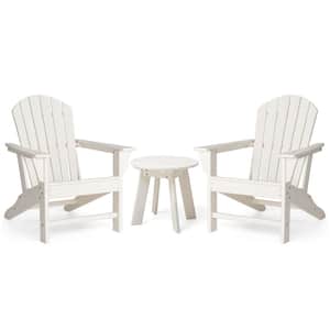 White 3-Piece Outdoor Patio HDPE Plastic Adirondack Chair and Side Table Set