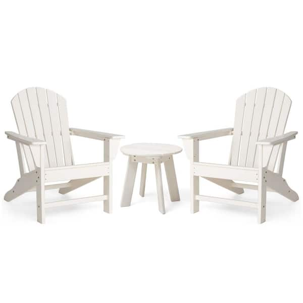 Glitzhome White 3-Piece Outdoor Patio HDPE Plastic Adirondack Chair and ...