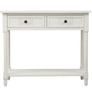 Ivory Narrow Console Table Sofa Table with Drawers Wood Entryway Table with Storage Drawers and Bottom for Living Room