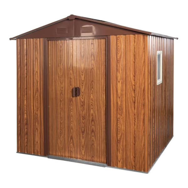 6 ft. W x 5 ft. D Brown Metal Outdoor Storage Shed with Window and Double Sliding Doors (30 sq. ft.)