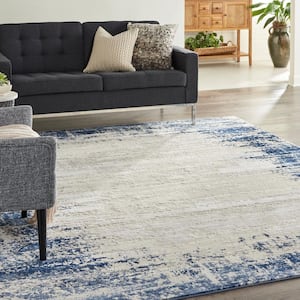 Cyrus Ivory/Navy 8 ft. x 10 ft. Abstract Modern Area Rug