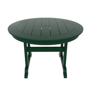 Hayes 47 in. All Weather HDPE Plastic Round Outdoor Dining Trestle Table with Umbrella Hole in Dark Green