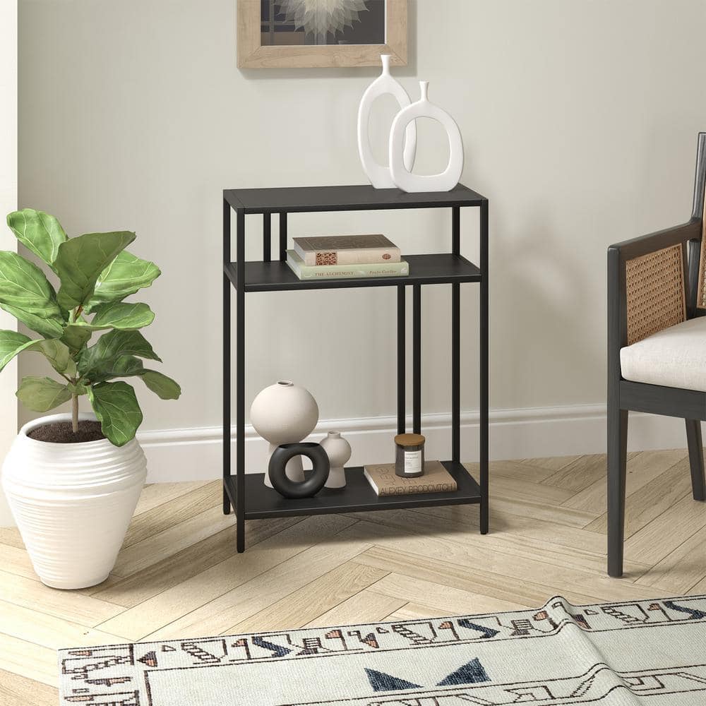 Blackened Bronze Metal and Glass Hallway Console Table