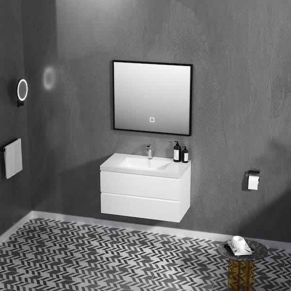 Angela 36 in. W x 18.7 in. D x 20.5 in. H Wall Mounted Floating Vanity Cabinet in Glossy White with Glossy White Sink