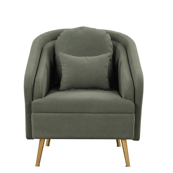 Polibi Seaweed Green Velvet Accent Arm Chair with Lumbar Pillow and Metal Legs (Set of 1)