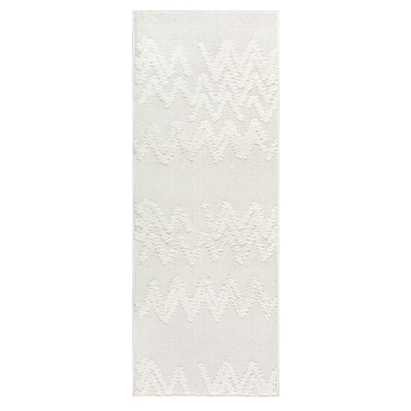 Antep Rugs Palafito White 2 ft. x 5 ft. Geometric Shag Chevron High-Low Pile Textured Indoor Area Rug