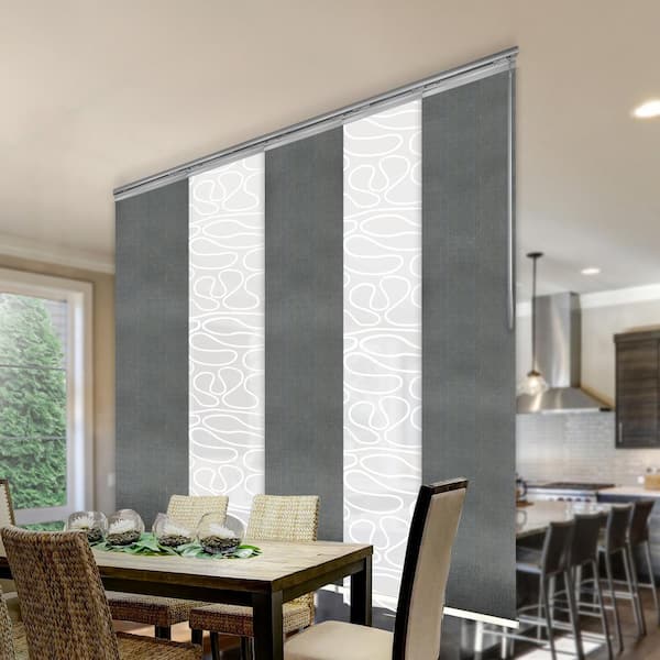 FINE FIXTURES Ashy Swirl 58 in. - 110 in. W x 94 in. L Adjustable 5- Panel White Single Rail Panel Track with 23.5 in. Slates