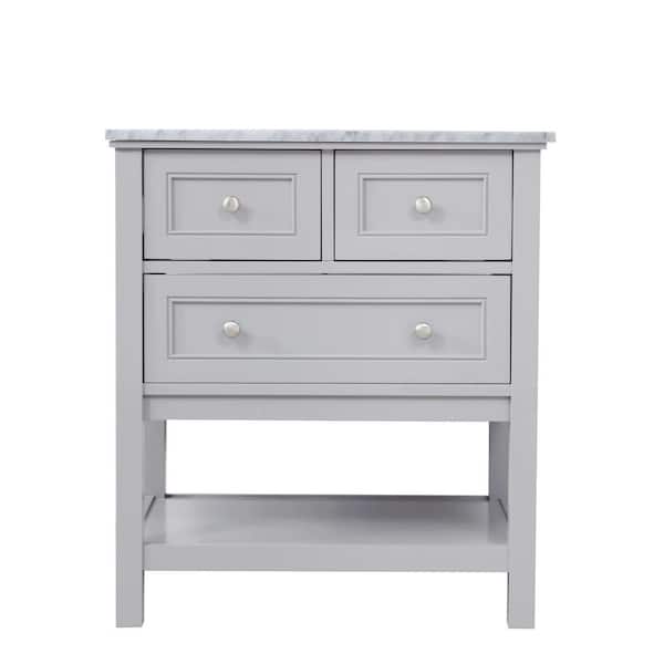 Unbranded Timeless Home Gina 30 in. W x 22 in. D x 33.75 in. H Single Bathroom Vanity in Grey with Carrara White Marble