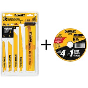 Bi-Metal Reciprocating Saw Blade Set with Case (16-Piece) with Bonus 4-1/2 in. Metal and SS Cutting Wheel (5-Pack)
