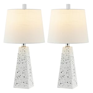 Owen 20.5 in. Contemporary Resin LED Table Lamp Set with Linen Shade and Resin Base, White Terrazzo (Set of 2)