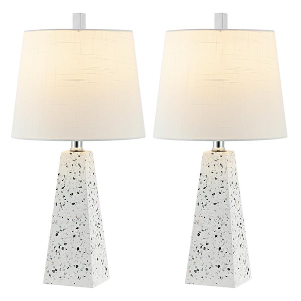 Owen 20.5 in. Contemporary Resin LED Table Lamp Set with Linen Shade and Resin Base, White Terrazzo (Set of 2)