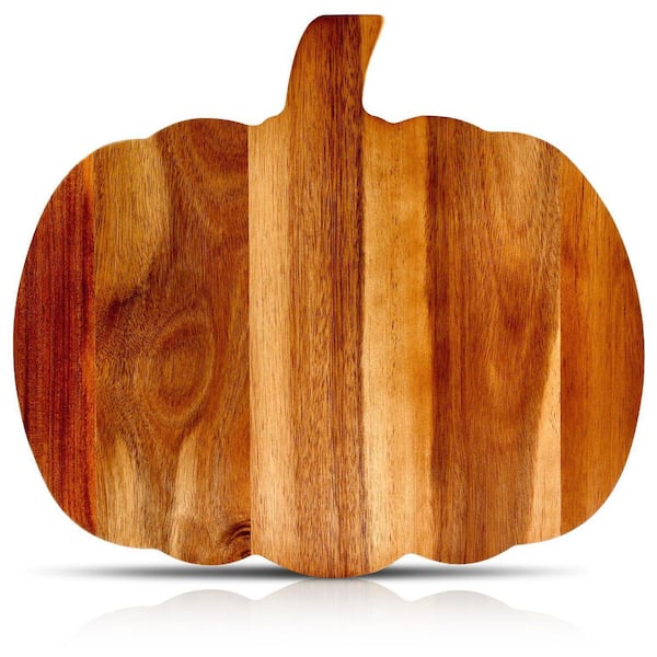 15 in. Pumpkin Wood Acacia Serving Board with Built-In Handle for Fall and Halloween Decor