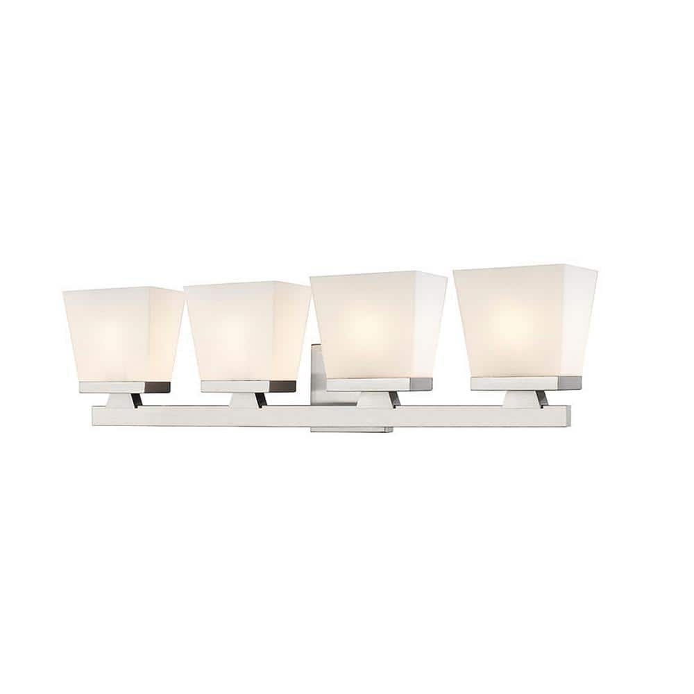 Astor 29 in. 4-Light Brushed Nickel Vanity-Light with Etched Opal Glass ...