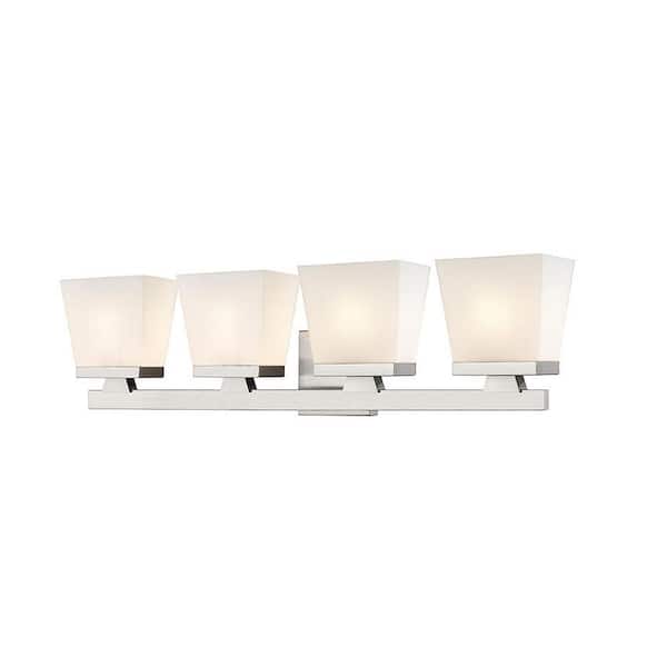 Unbranded Astor 29 in. 4-Light Brushed Nickel Vanity-Light with Etched Opal Glass Shades