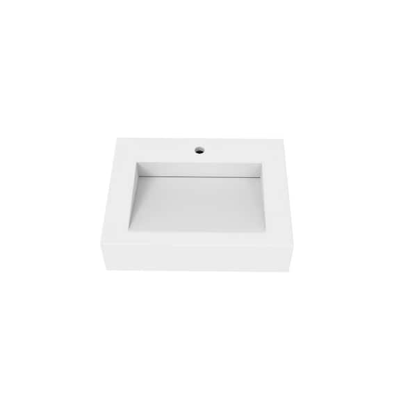 castellousa Pyramid 24 in. Wall Mount Solid Surface Single Basin Rectangle Bathroom Sink in Matte White
