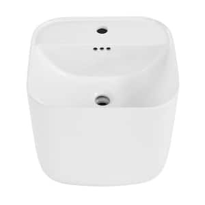 Carre 17.5 in. Ceramic Square Wall Mount Bathroom Vessel Sink in Glossy White