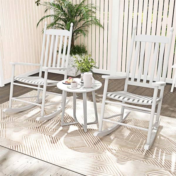 Costway White Wood Outdoor Rocking Chair with Solid Rocking Base