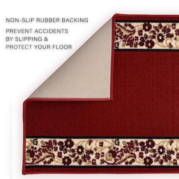 Flower Bordered Red Color 26 In Width X Your Choice Length Custom Size Roll Runner Rug Stair Flwr The