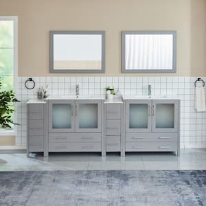 Brescia 96 in. W x 18 in. D x 36 in. H Bathroom Vanity in Grey with Double Basin Top in White Ceramic and Mirrors