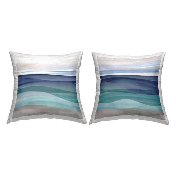 Modern Beach Scene Blue Square Outdoor Throw Pillow 2-Pack